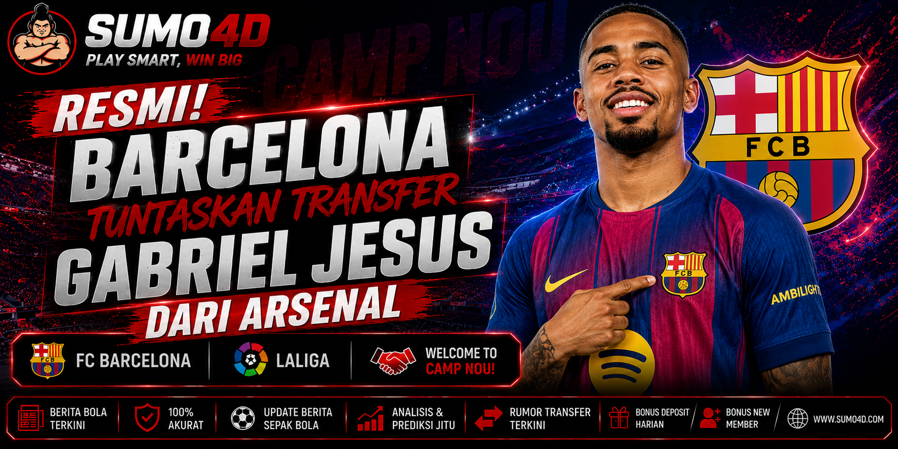 Resmi! Barcelona Tuntaskan Transfer Gabriel Jesus dari Arsenal