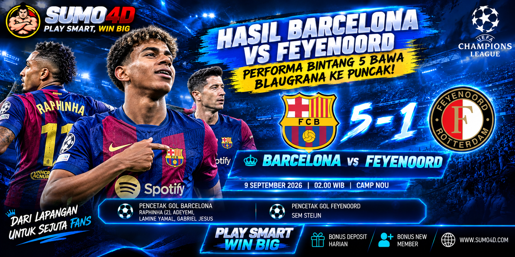 Hasil Barcelona vs Feyenoord: Performa Bintang 5 Bawa Blaugrana ke Puncak!